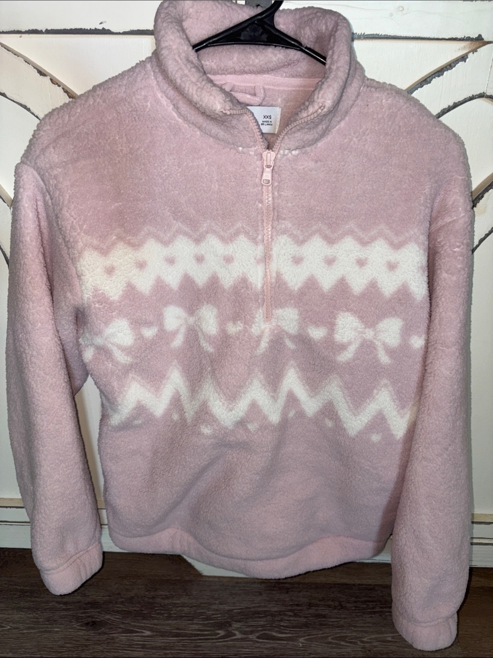 Cozy Pink Half-Zip Sherpa Sweater with White Fair Isle Pattern. Tilly’s Gilly hi